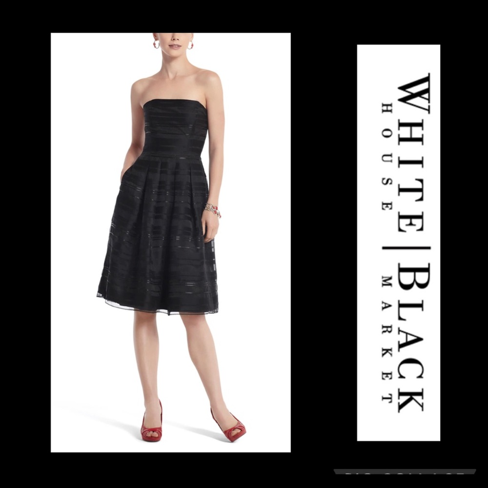 White House Black Market Cocktail Dress black Stripe Shear Overlay